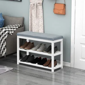 3 Tiers Shoe Storage Bench with Cushioned Seat-White