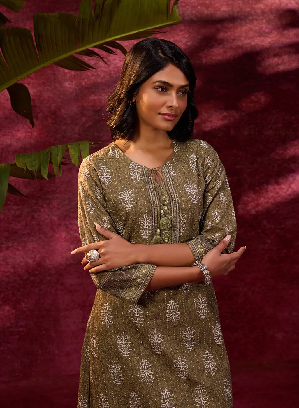 Afreen Olive Embroidered Cotton Designer Kurta