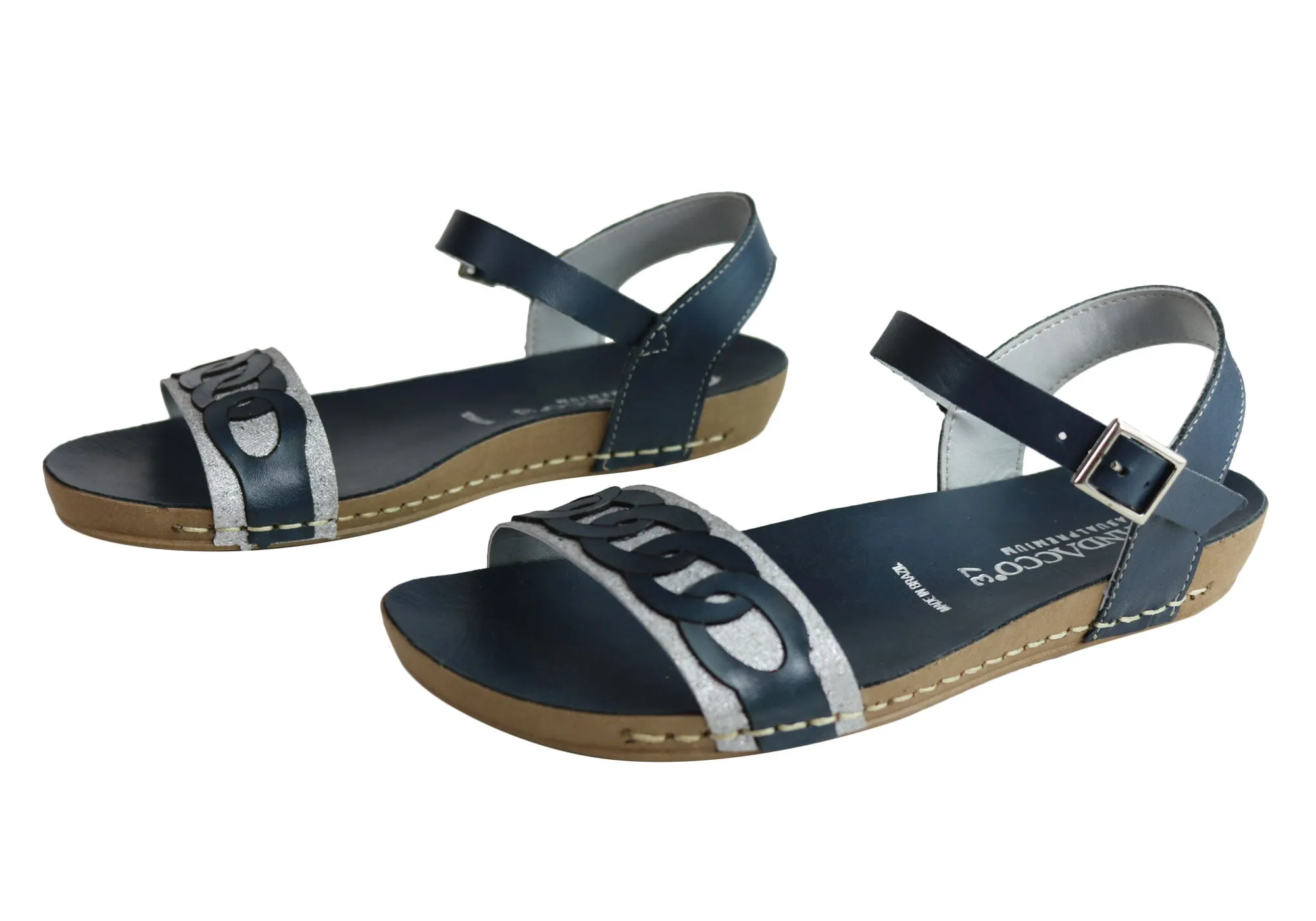 Andacco Corrie Womens Comfortable Leather Flat Sandals Made In Brazil