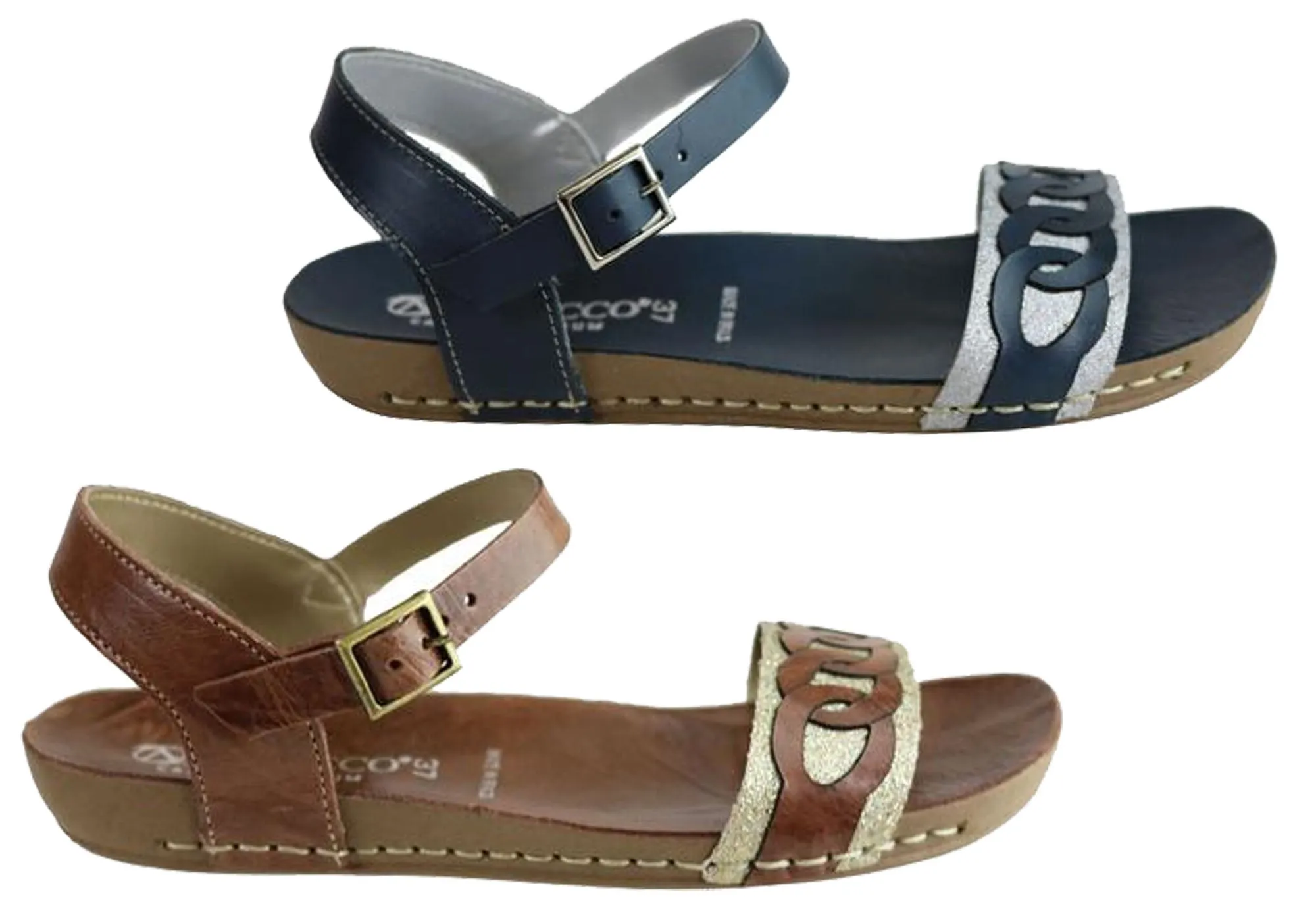 Andacco Corrie Womens Comfortable Leather Flat Sandals Made In Brazil