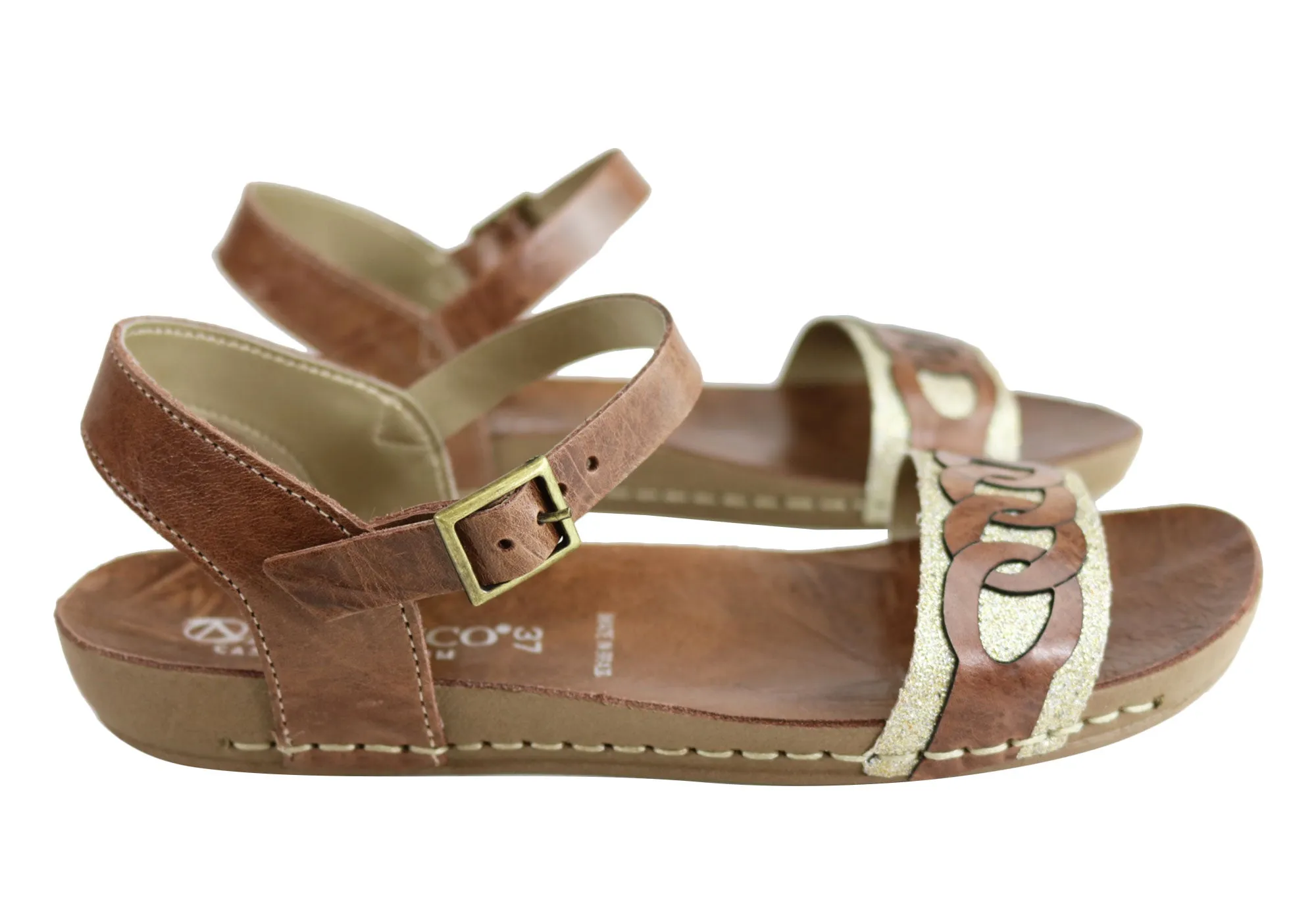 Andacco Corrie Womens Comfortable Leather Flat Sandals Made In Brazil