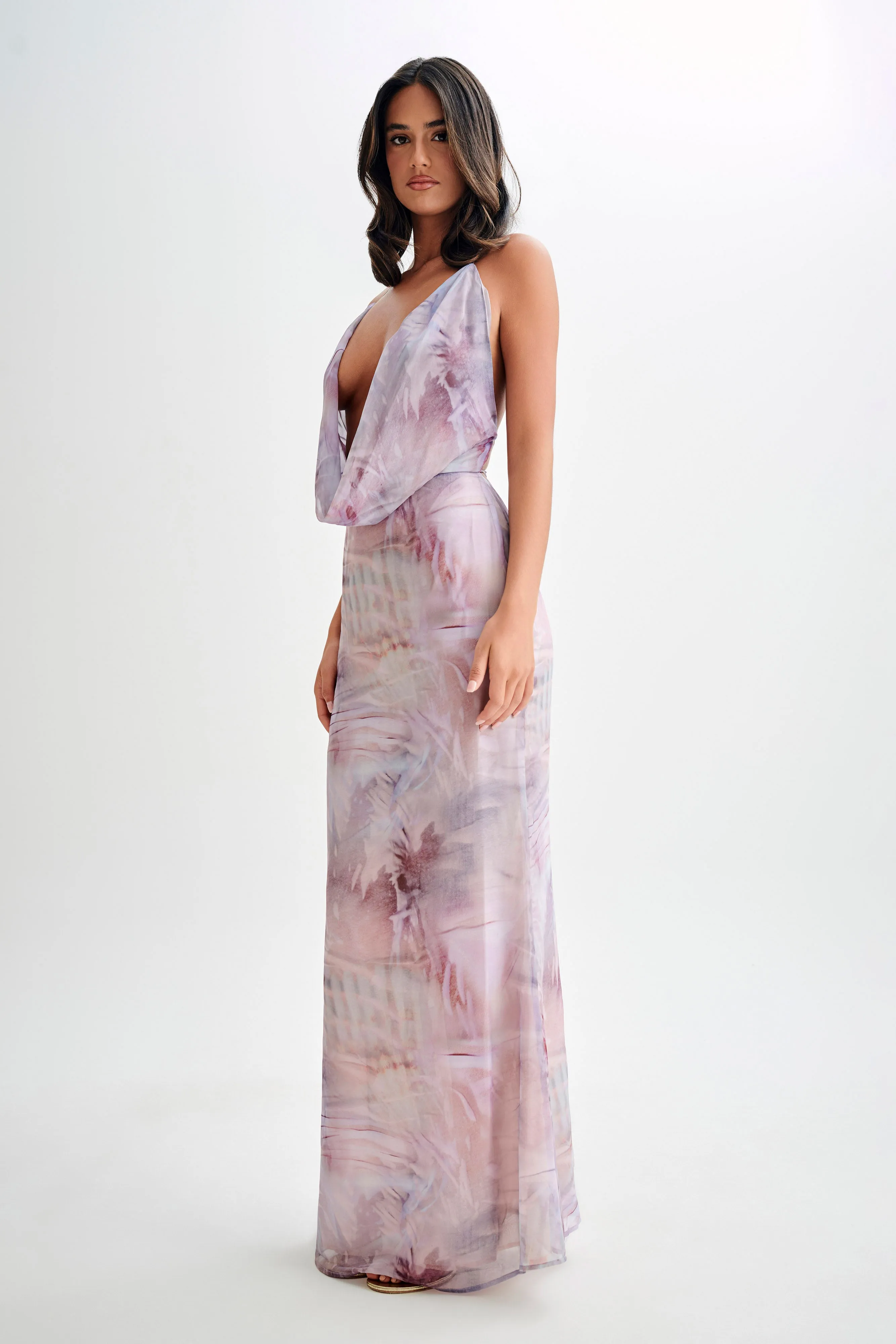 Attina Cowl Chiffon Maxi Dress - Mermaid Shell Print