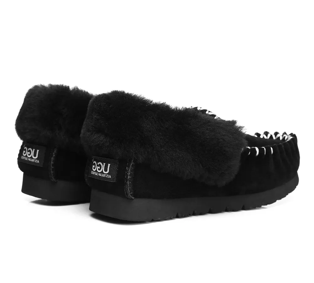 AUSTRALIAN SHEPHERD® UGG Slippers Men Sheepskin Wool Ankle Popo Moccasins Big Size