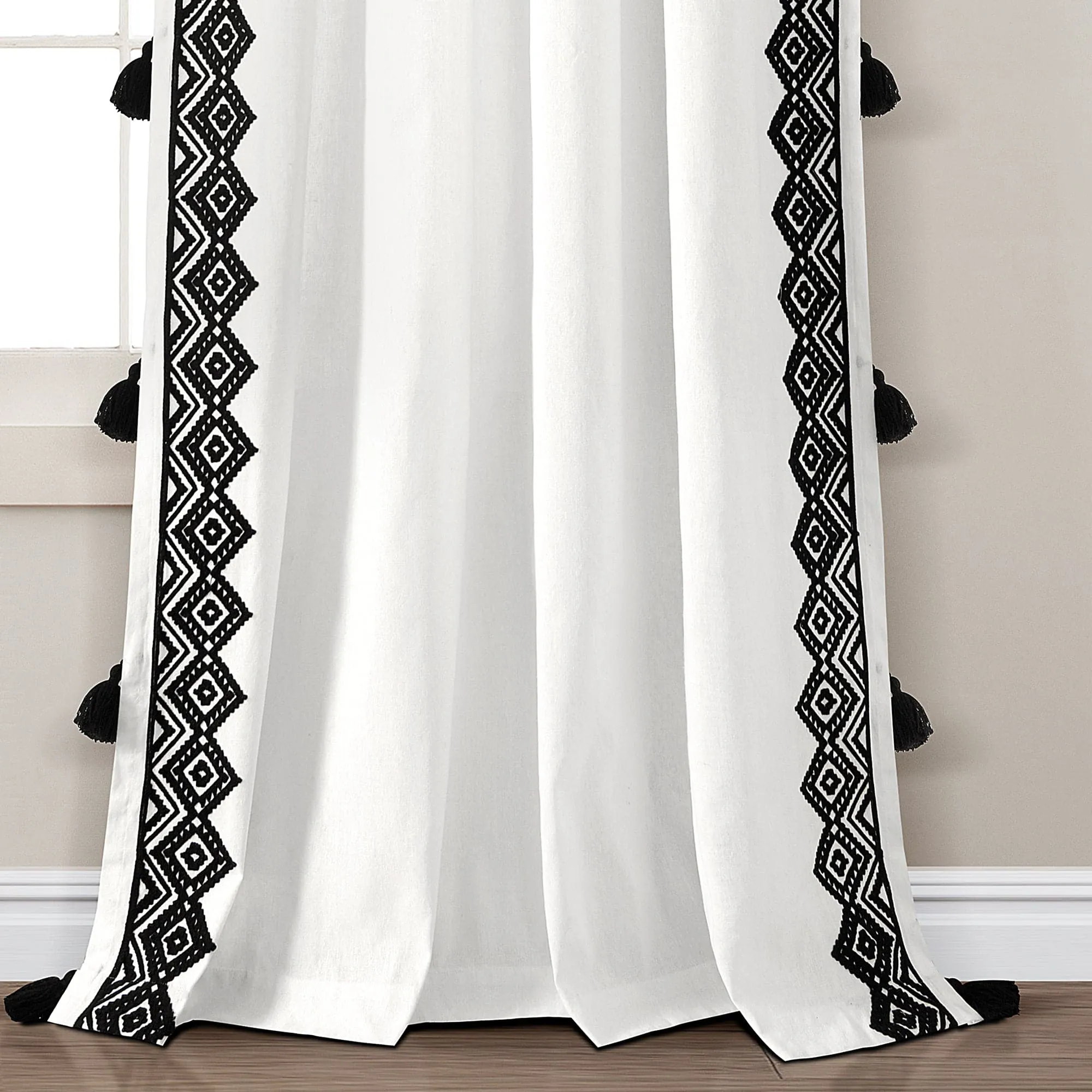 Aztec Diamond Border Tassel Window Curtain Panel