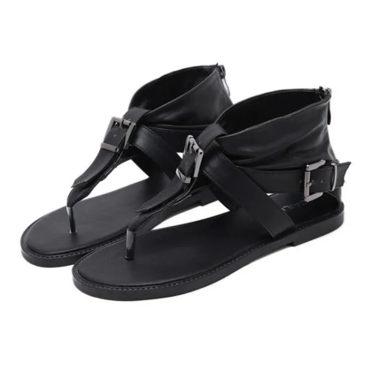 Belt Buckle Women's Casual Flat Sandals - Comfortable Roman Flip Flops