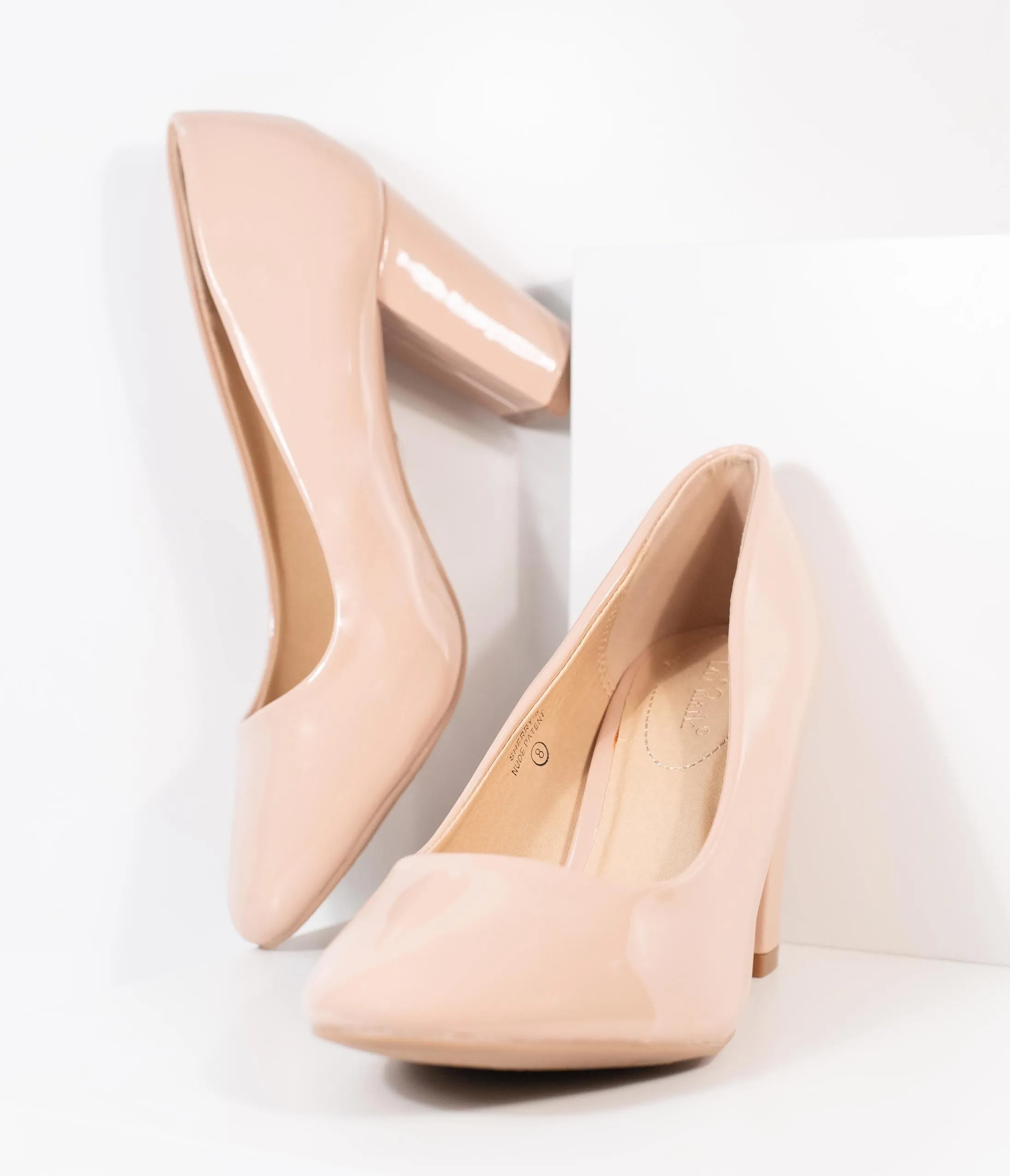 Blush Pink Patent Leatherette Block Heel Pumps