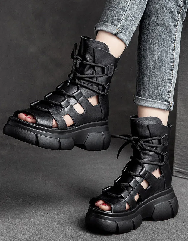 Comfortable Open Toe Lace-up Platform Sandals