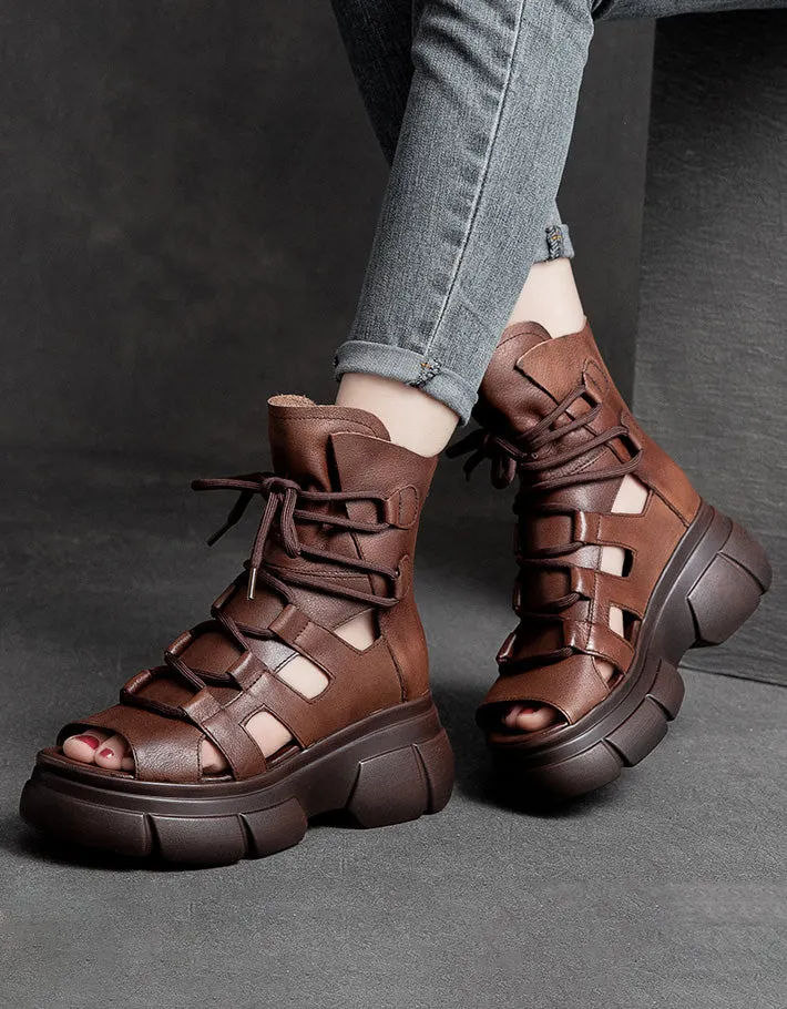 Comfortable Open Toe Lace-up Platform Sandals