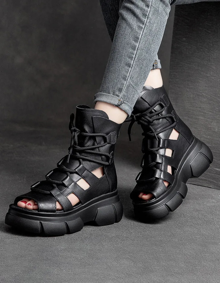 Comfortable Open Toe Lace-up Platform Sandals