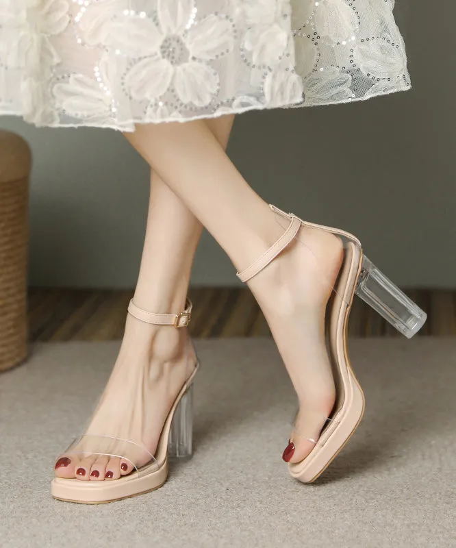 Comfortable Splicing Chunky Heel Sandals Beige Peep Toe JJ030