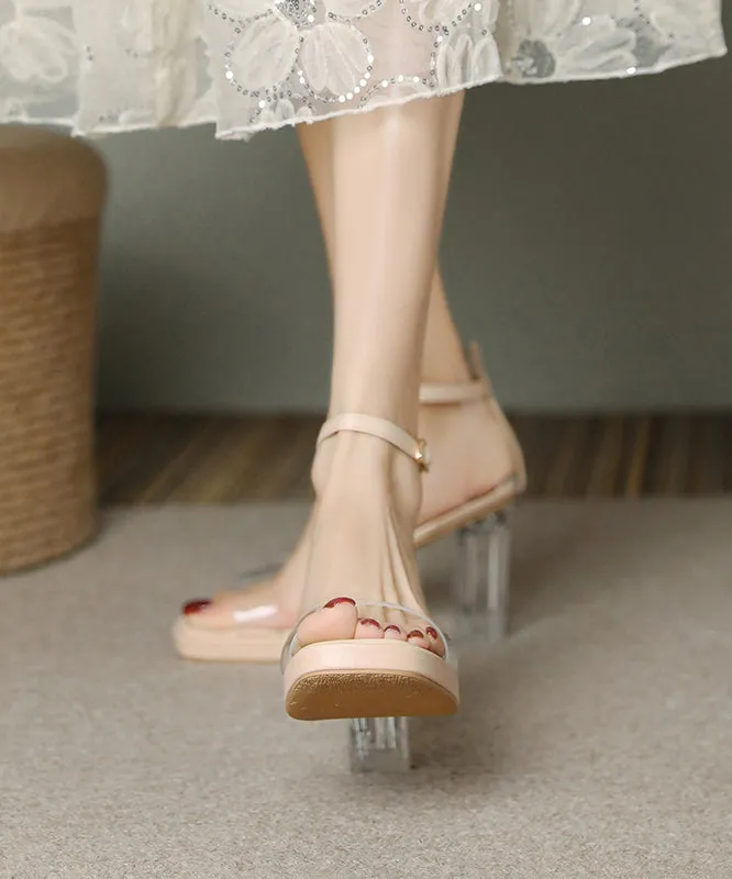 Comfortable Splicing Chunky Heel Sandals Beige Peep Toe JJ030