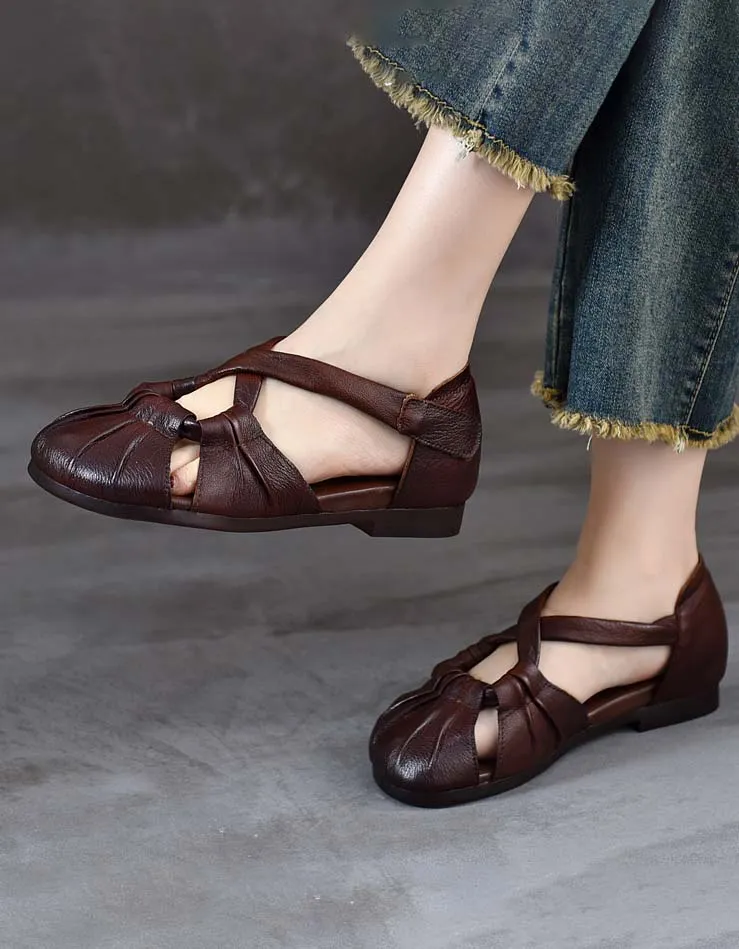 Cross Strap Comfortable Leather Retro Flat Sandals