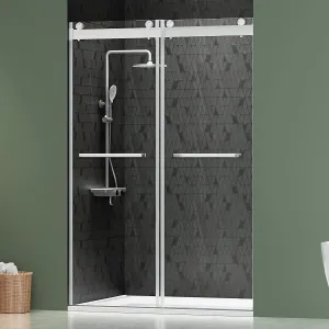 DELAVIN 44-48 Inch Width x 75 Inch Height Frameless Shower Door, 5/16" Clear Tempered Glass, Double Sliding Shower Door with Square Rail