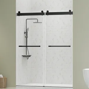 DELAVIN 56-60 Inch Width x 75 Inch Height Double Sliding Shower Door, Frameless Bathroom Door with Clear Glass