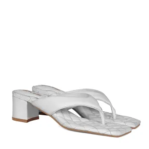 Diamond Stitched V-Shaped White Flip-Flop Blocked Heel Slider Slipper For Women By Brune & Bareskin