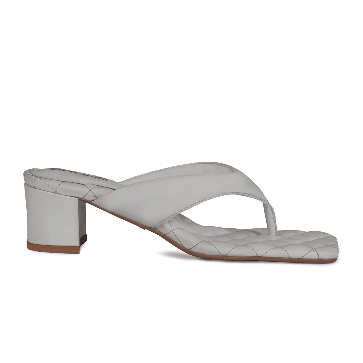 Diamond Stitched V-Shaped White Flip-Flop Blocked Heel Slider Slipper For Women By Brune & Bareskin