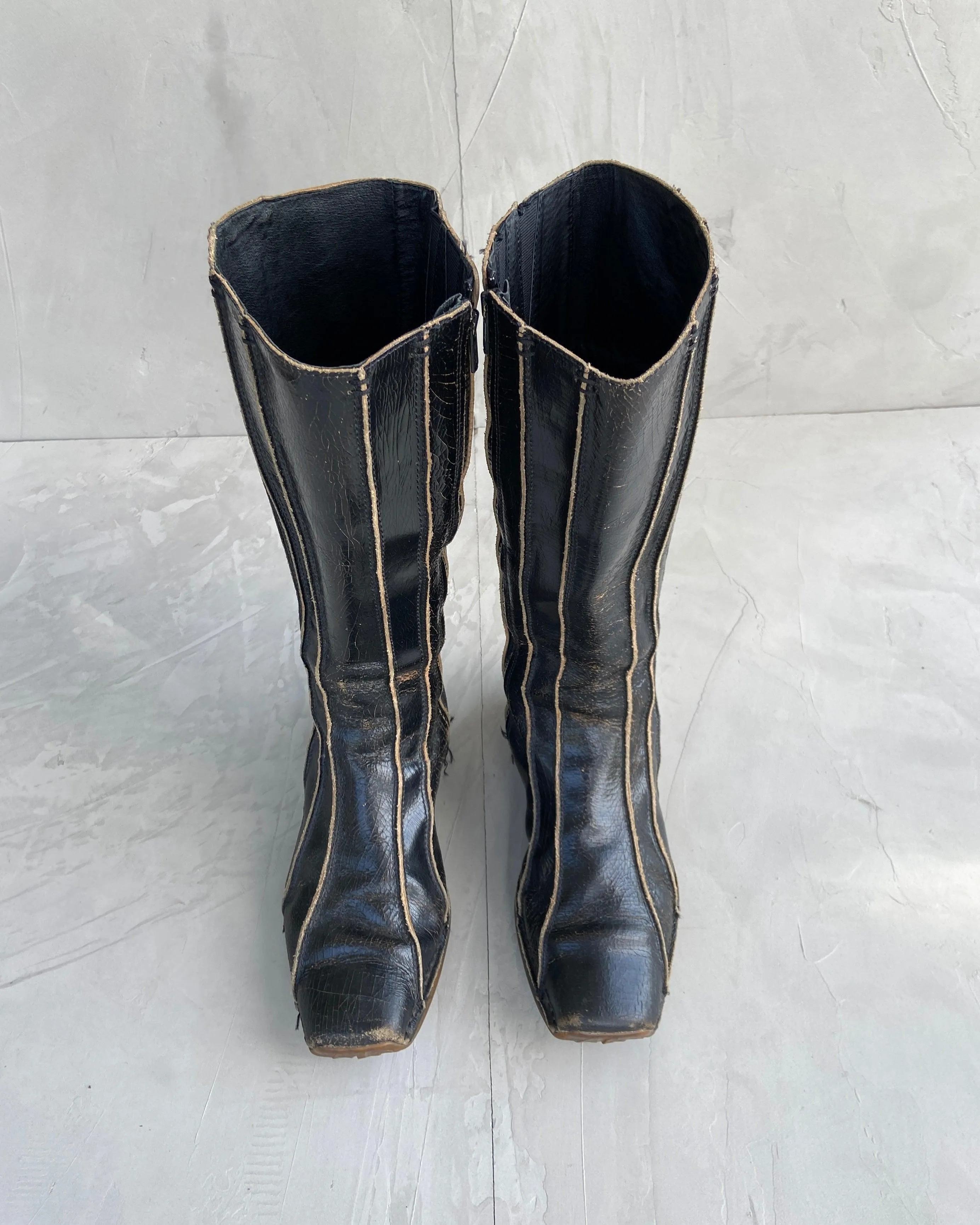 DIESEL 90'S CRACKED LEATHER SQUARE TOE BOOTS - UK 8