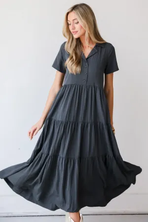 FINAL SALE - Stellar Sweetie Charcoal Tiered Maxi Dress