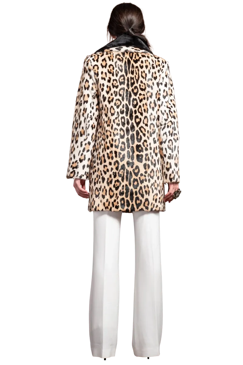 Funny Girl Leopard Print Mid Length Kidskin Fur Coat - Removeable Mink Wing Collar