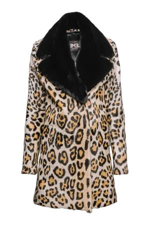 Funny Girl Leopard Print Mid Length Kidskin Fur Coat - Removeable Mink Wing Collar