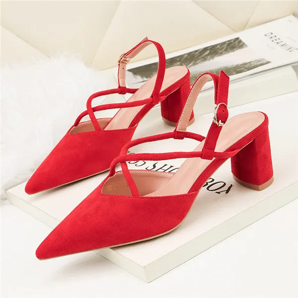 Graceful Suede Upper Closed Toe Chunky Heels Prom Shoes PS026