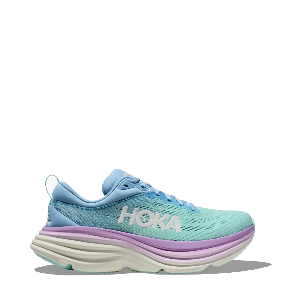 Hoka Women's Bondi 8 Running Sneaker in Airy Blue/Sunlit Ocean