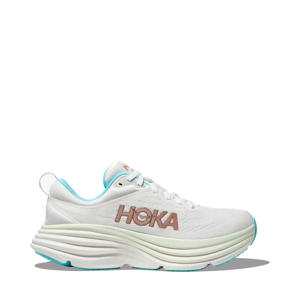 Hoka Women's Bondi 8 Running Sneaker in Frost/Rose Gold