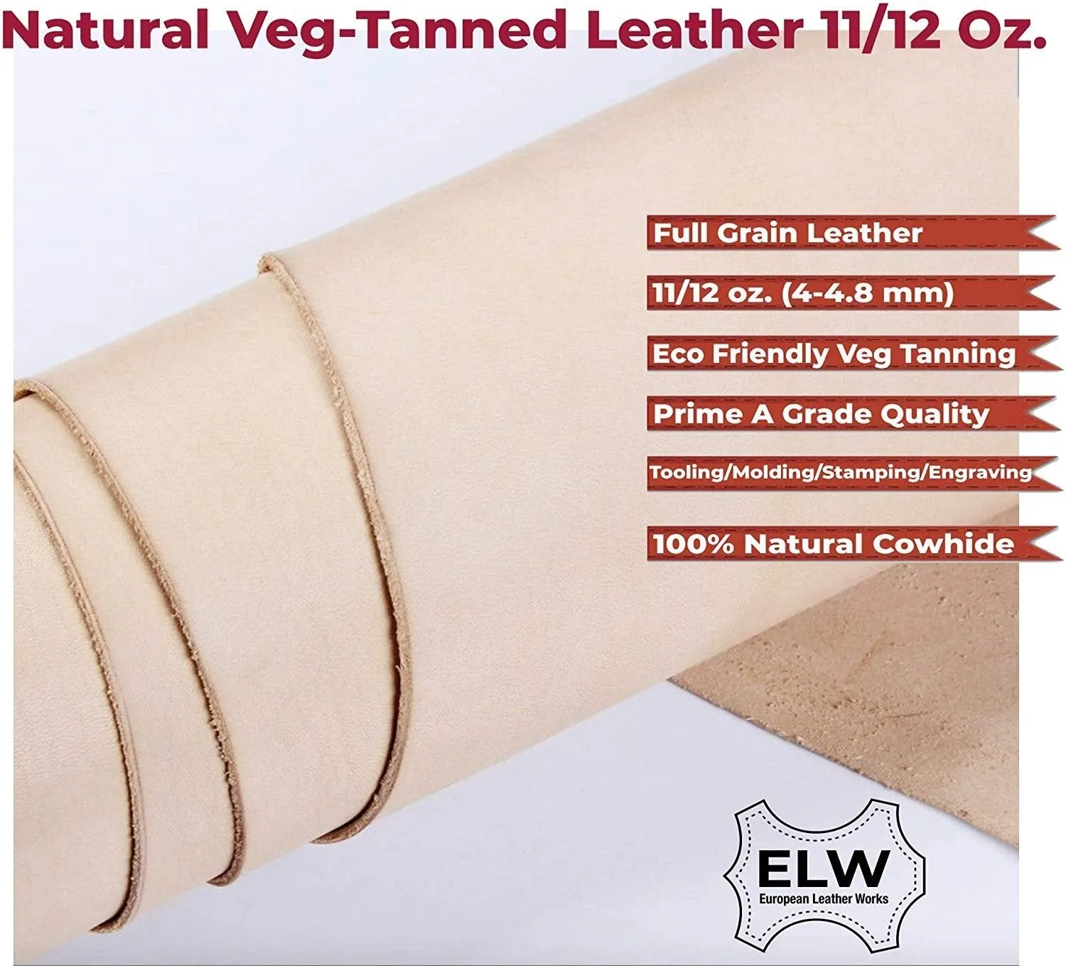 Import Tooling Craft Leather Thick Heavy Weight 11/12 oz | Pre-Cut 10"x10" | Vegetable Tanned | Full Grain | Crafts, Tooling, Hobby Workshop, Repair