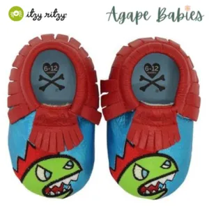 Itzy Ritzy Moc Happens Leather Baby Moccasins Kaiju Tokidoki - Large (12-18months)