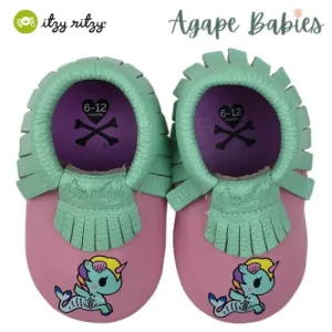 Itzy Ritzy Moc Happens Leather Baby Moccasins Sirena Tokidoki - Large (12-18months)