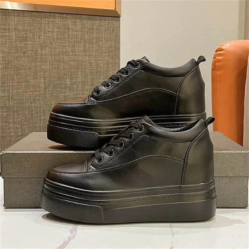 Joskaa 2024 New Black Leather Platform Sneakers Techwear