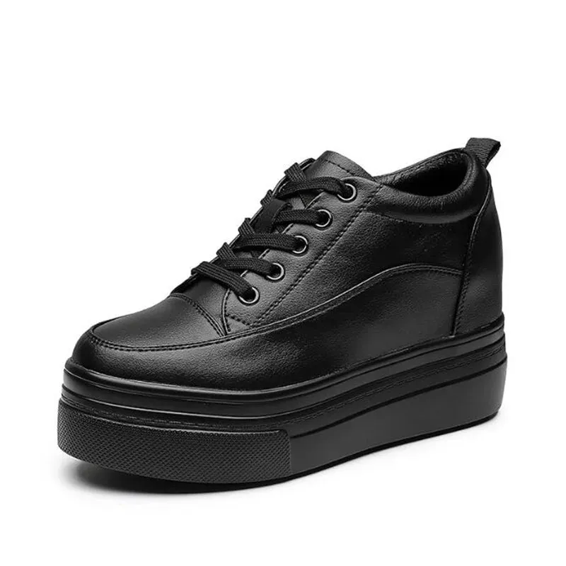 Joskaa 2024 New Black Leather Platform Sneakers Techwear