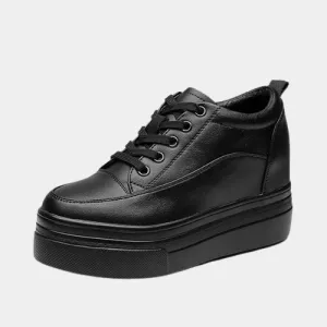 Joskaa 2024 New Black Leather Platform Sneakers Techwear