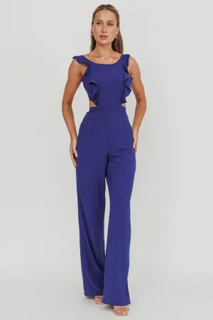 Kiss Me Sleeveless Ruffle Jumpsuit Blue