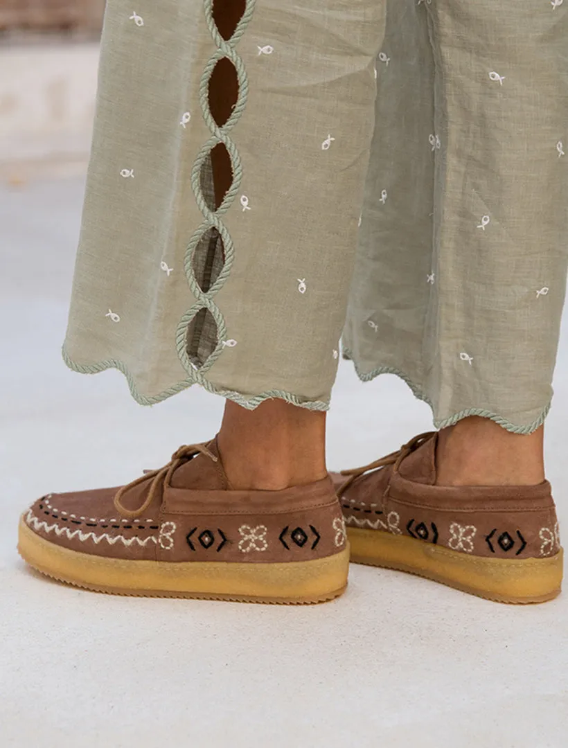 Komo Crochet Moccasin Camel Suede