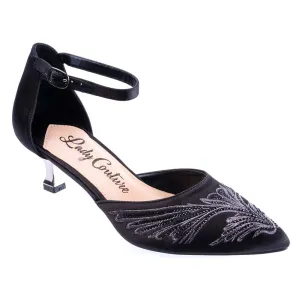 Lady Couture KATE Black Open Side Instep Strap Embroidered Pumps