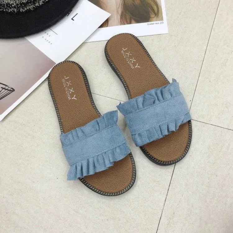 Lotus Leaf-Inspired Beach Flat Sandals with Comfortable Cotton Upper