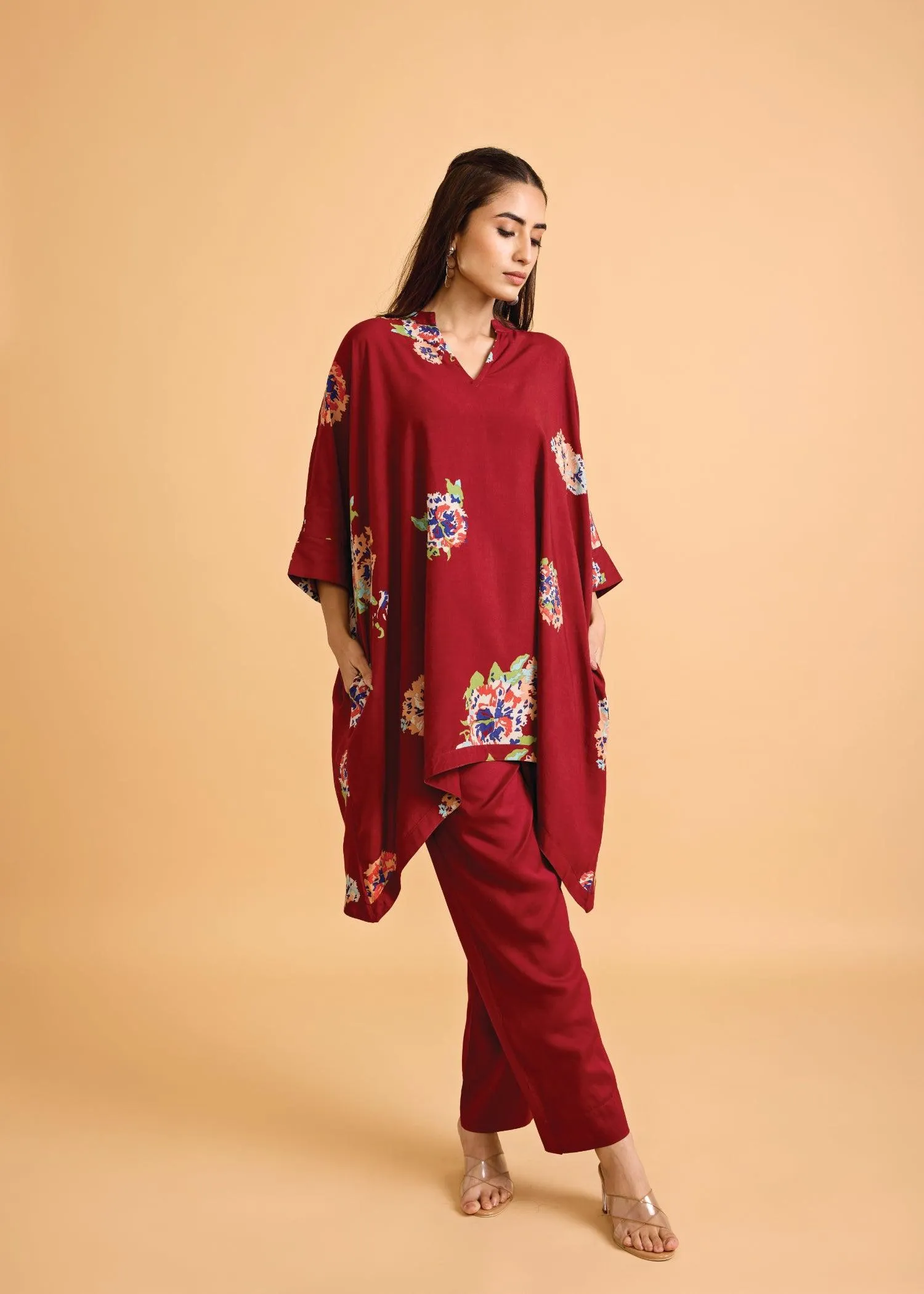 Maroon Loose Viscose Saba Kaftan