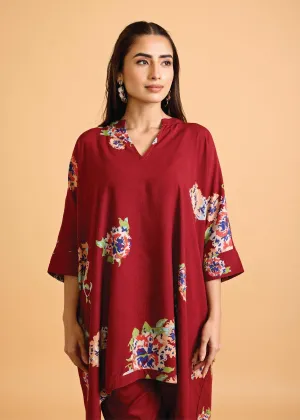 Maroon Loose Viscose Saba Kaftan