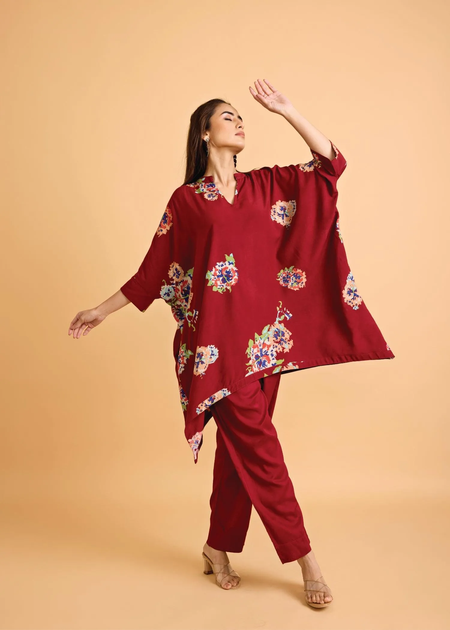 Maroon Loose Viscose Saba Kaftan