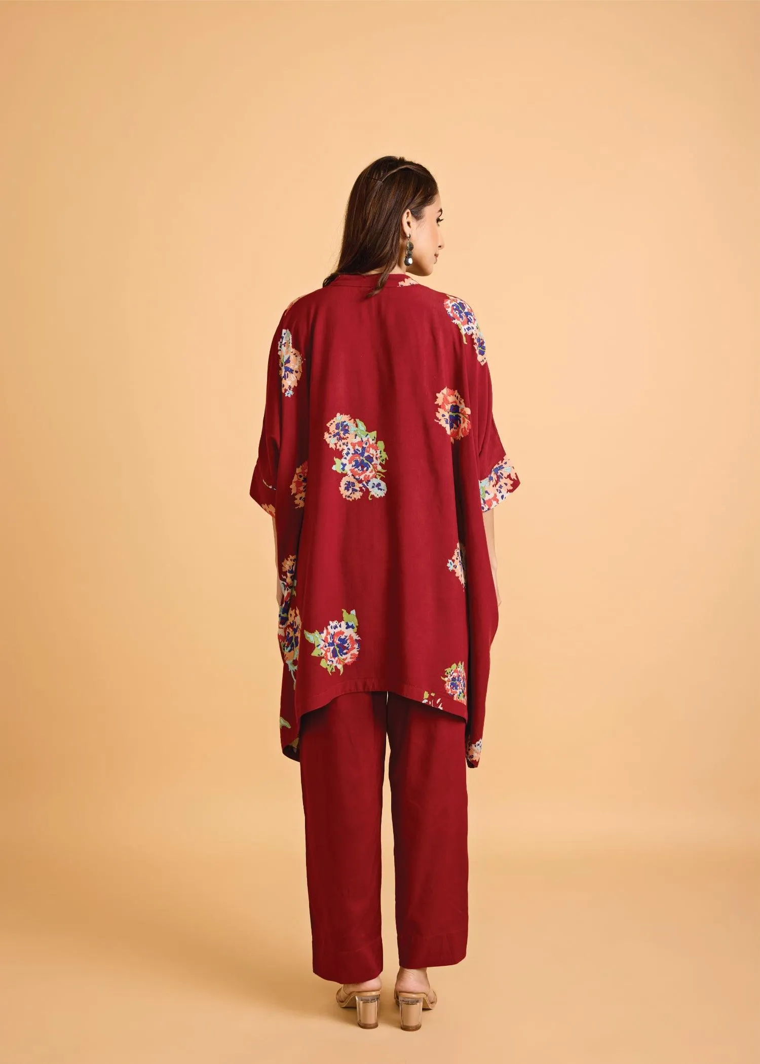 Maroon Loose Viscose Saba Kaftan