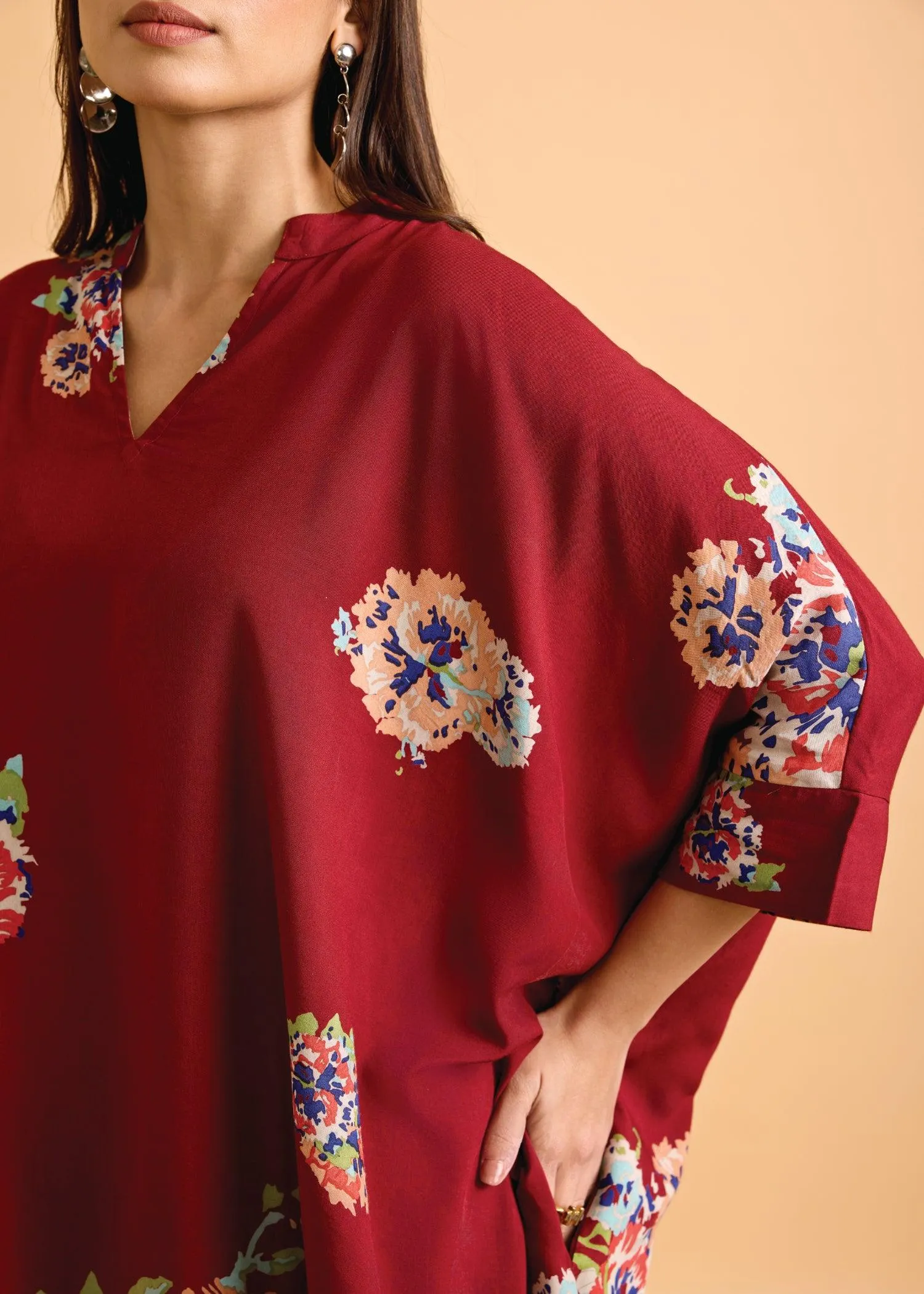 Maroon Loose Viscose Saba Kaftan