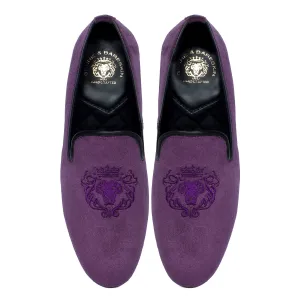 Men's Lion King Embroidery Purple Italian Velvet Slip-On Shoes By Brune & Bareskin