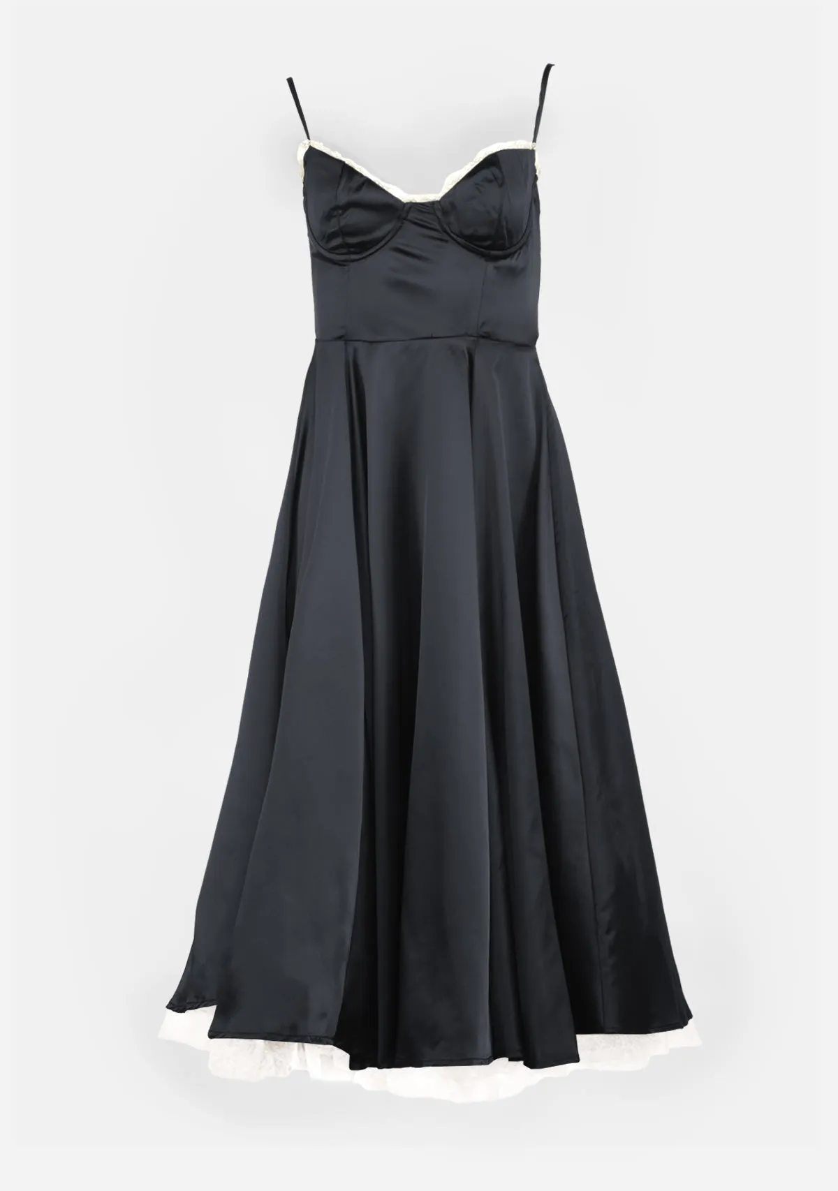 Midi Satin Slip Dress with Tulle Hem