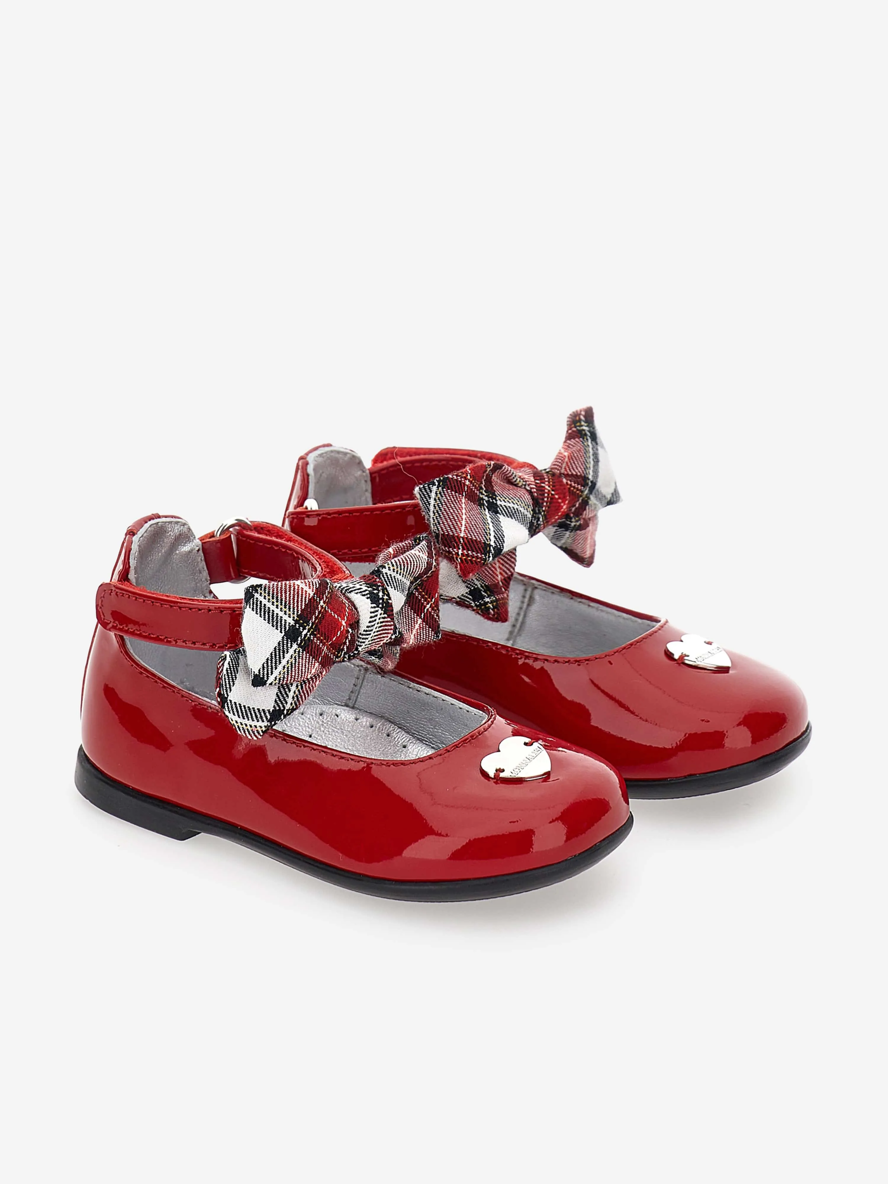 Monnalisa Girls Patent Leather Tartan Bow Shoes in Red