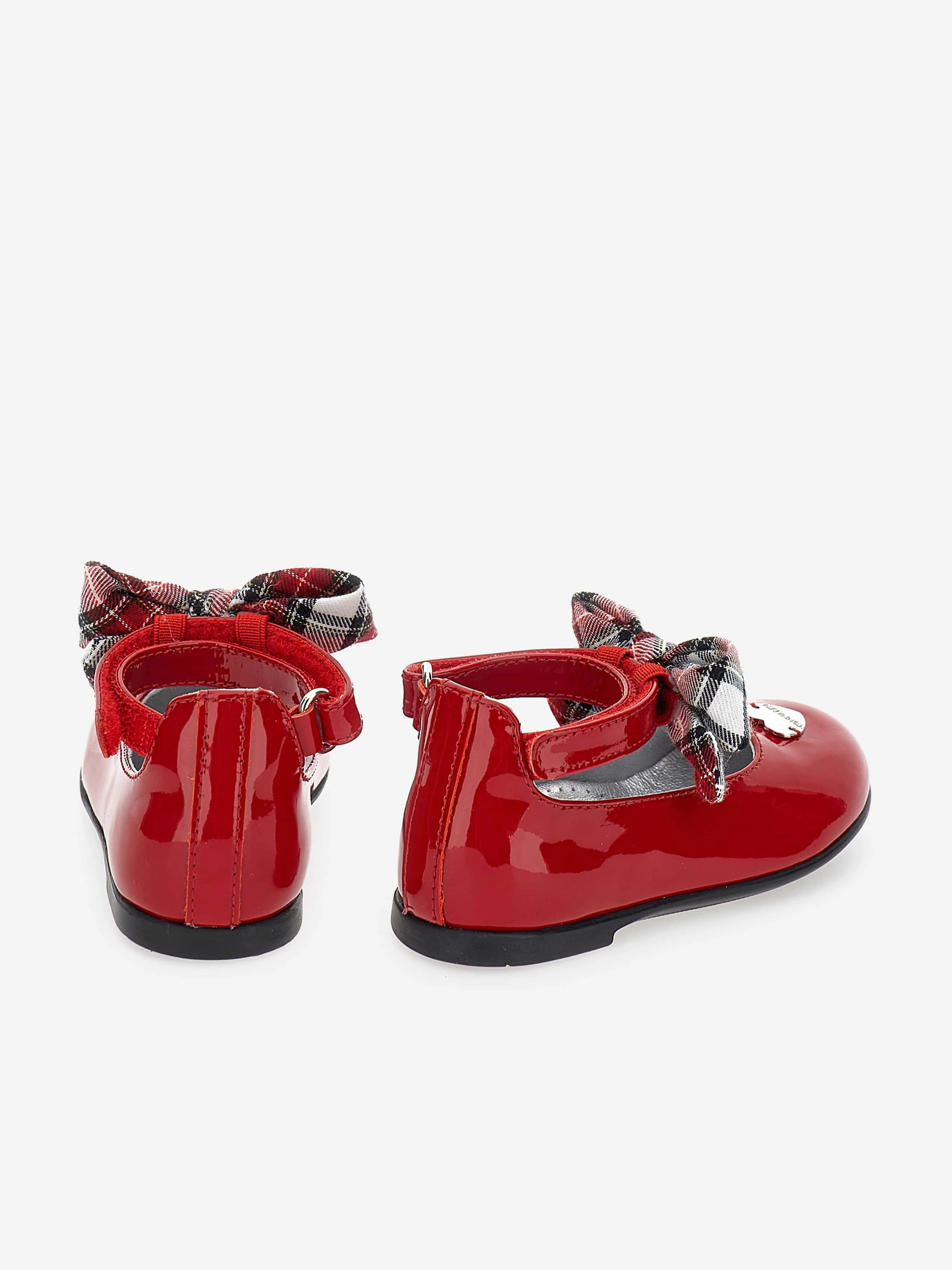 Monnalisa Girls Patent Leather Tartan Bow Shoes in Red