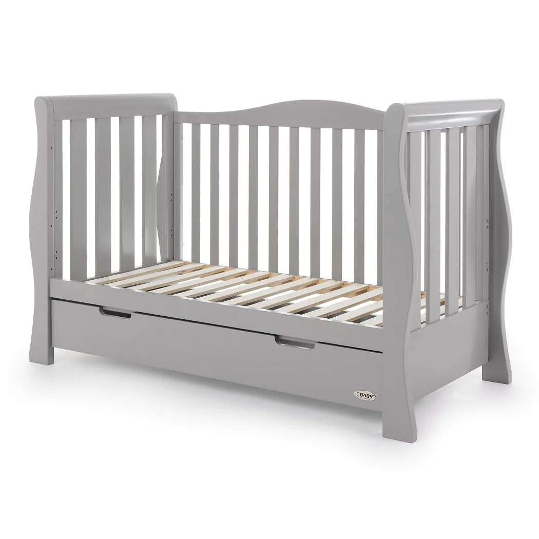 Obaby Stamford Luxe Sleigh Cot Bed with Drawer (Warm Grey)