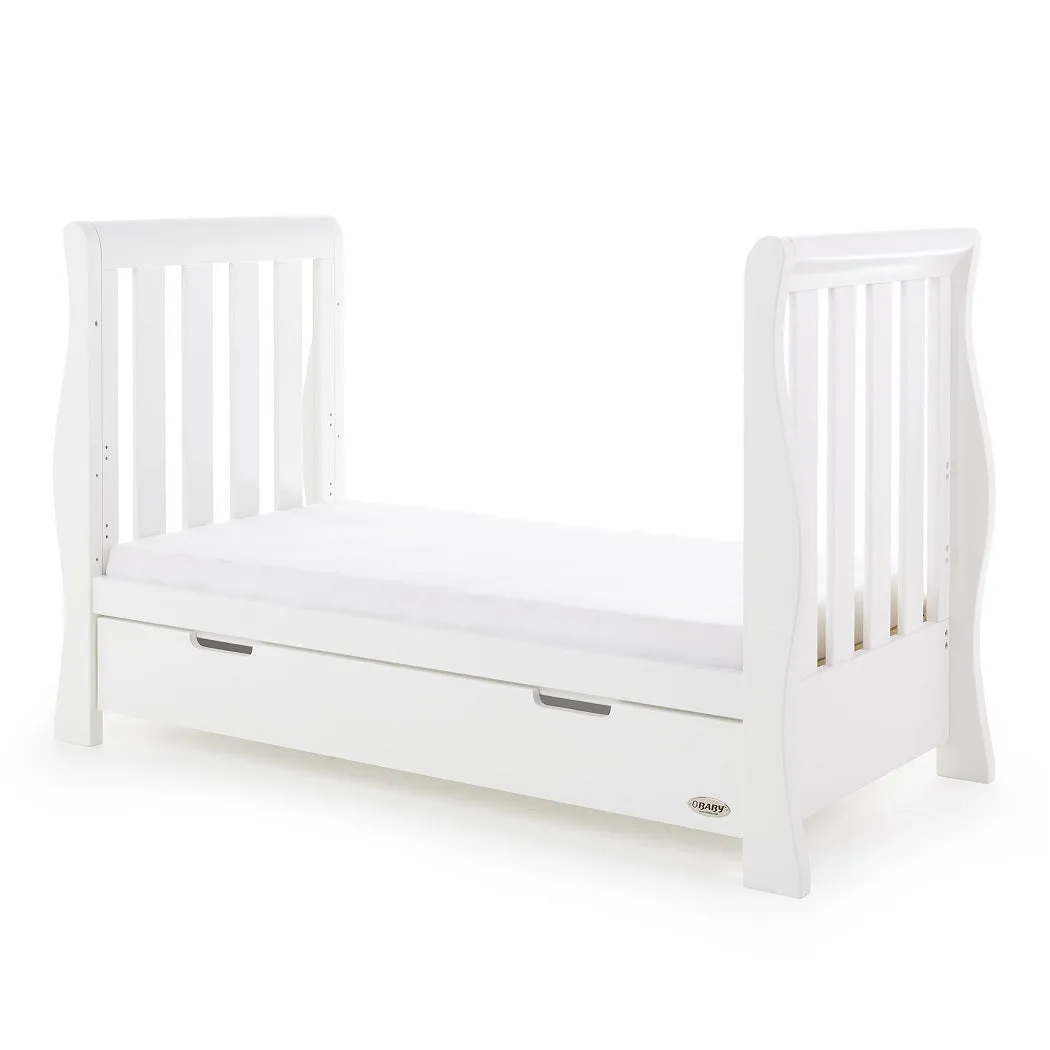 Obaby Stamford Luxe Sleigh Cot Bed with Drawer (White)