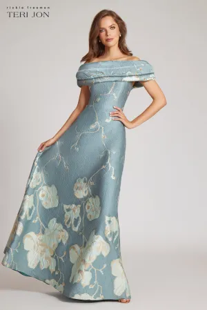 Off The Shoulder Floral Border Gown