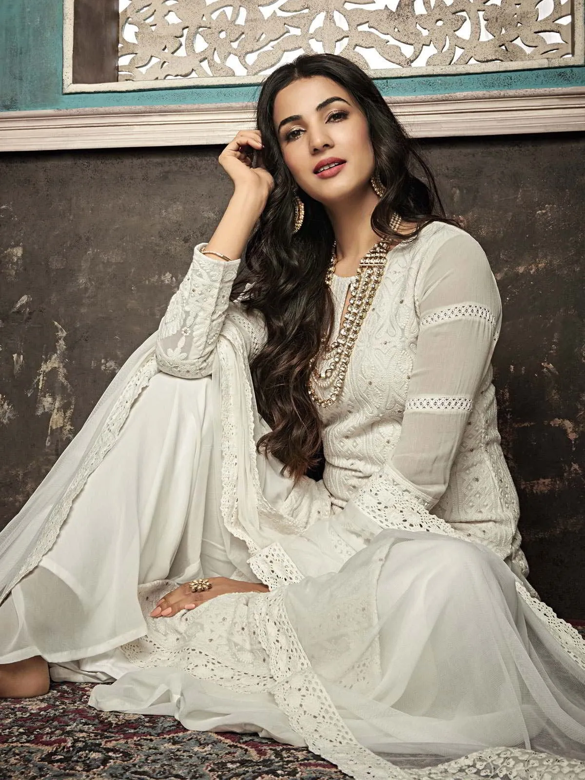 Off White Chikankari Embroidered Designer Palazzo Suit